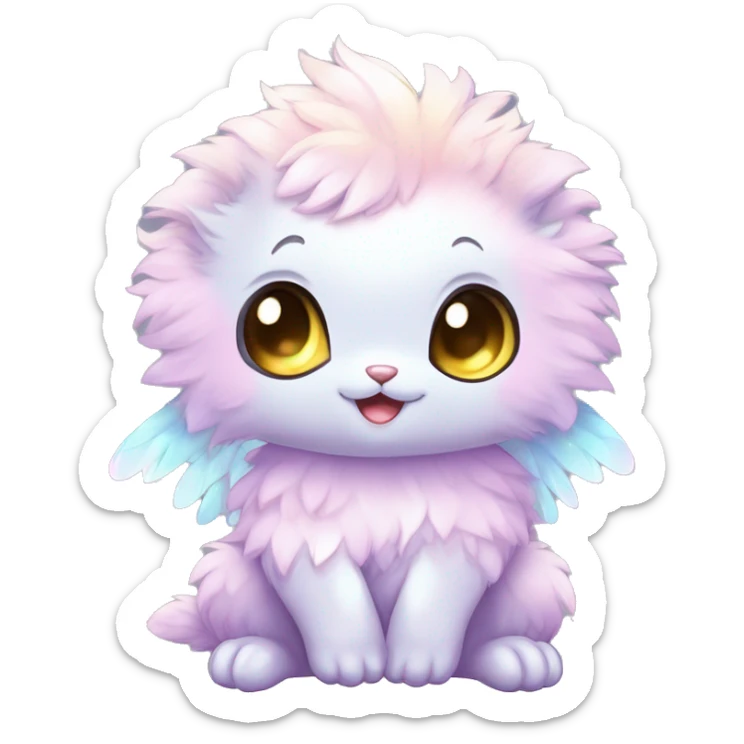 Shiny Cute Innocent Shy Baby Sparkly Colorful Pastel Fluffy beautiful fantasy Kawaii Ethereal Sona Fakemon-animal Full Body sticker