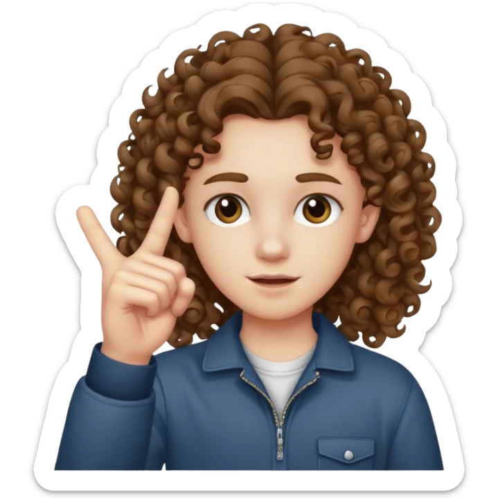 Pale young teenager with curly brown hair giving middle finger sticker