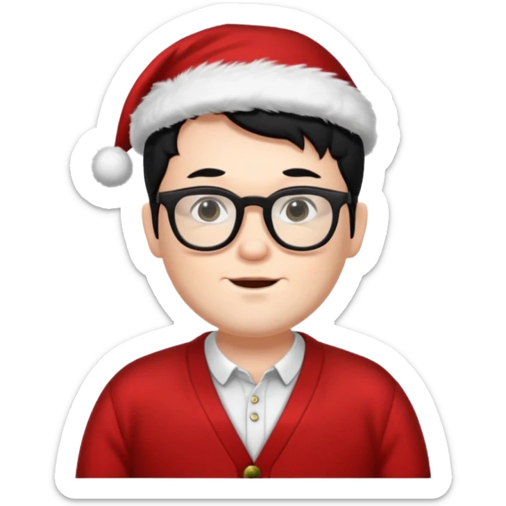 Sexy Santa hipster Santa man with black hair white with black glasses wearing a cardigan  sticker