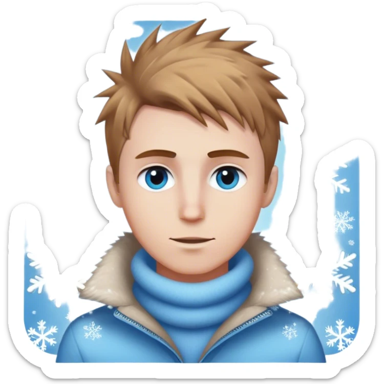 Medieval winter outfit worn by a DnD themed fantasy male character. Heavy cobalt blue wool tunic with snow leopard fur lining, secured by polished bone toggles and a wide leather belt with brass studs. Clothes only above the waist, full waist coverage. The character has no arms. Character is white-skinned with platinum blonde hair, winter-sky blue eyes, and short spiky hair touched by snowflakes.Medieval winter outfit worn by a DnD themed fantasy male character. Heavy charcoal wool tunic with arctic wolf fur lining, adorned with intricate iron clasps and a thick leather belt with celtic knotwork. Clothes only above the waist, full waist coverage. The character has no arms. Character is white-skinned with light brown hair, gray-green eyes, and short wavy hair dusted with winter's touch. sticker