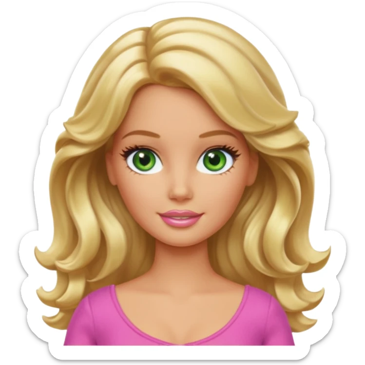 Barbie with blonde wavy hair green eyes and tan skin sticker