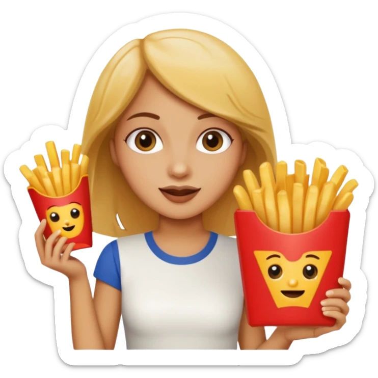 lean female holding fries on one hand and eating pizza on the other hand sticker