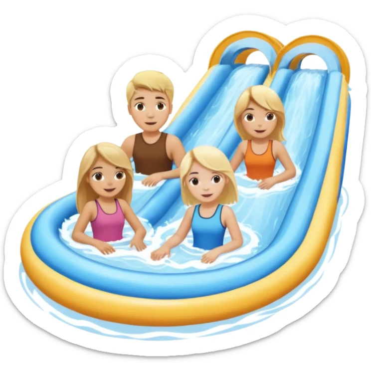 2 girls and 2 guys on the lazy river waterslide. 1 girl and 1 guy have blonde hair and 1 girl and 1 guy have BROWN HAIR. we are all very pale. 4 PEOPLE  sticker