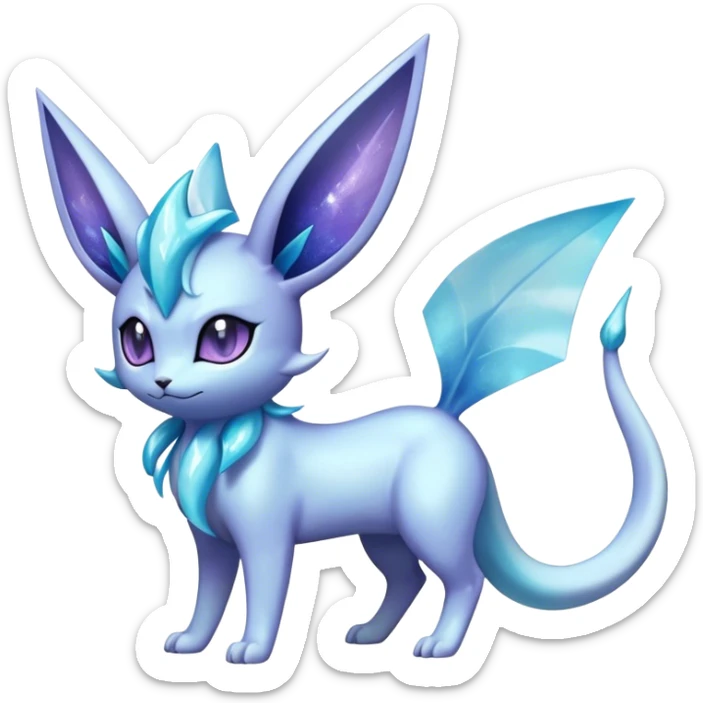Shiny Cool Sparkly Cute Ethereal Espeon-Glaceon-Vaporeon-Fakemon-hybrid-fusion- full body sticker