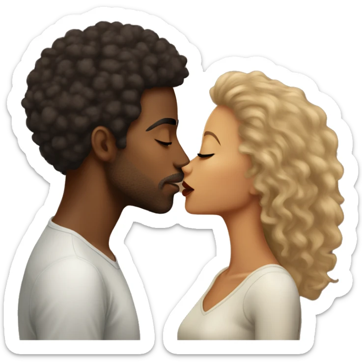 Girl with dark hair and tan skin kissing lightskin Ethiopian guy with Afro  sticker