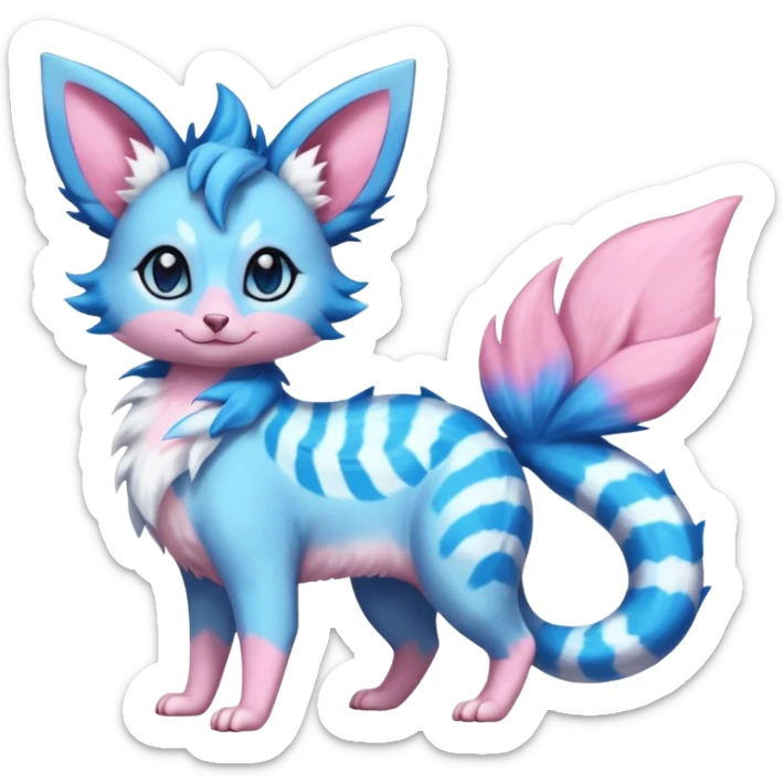 Rare realistic cute adorable epic aesthetic colorful Amaura-Sylveon-Vaporeon-Civet-Genet-species-Fakemon-hybrid-creature, with markings, full body sticker