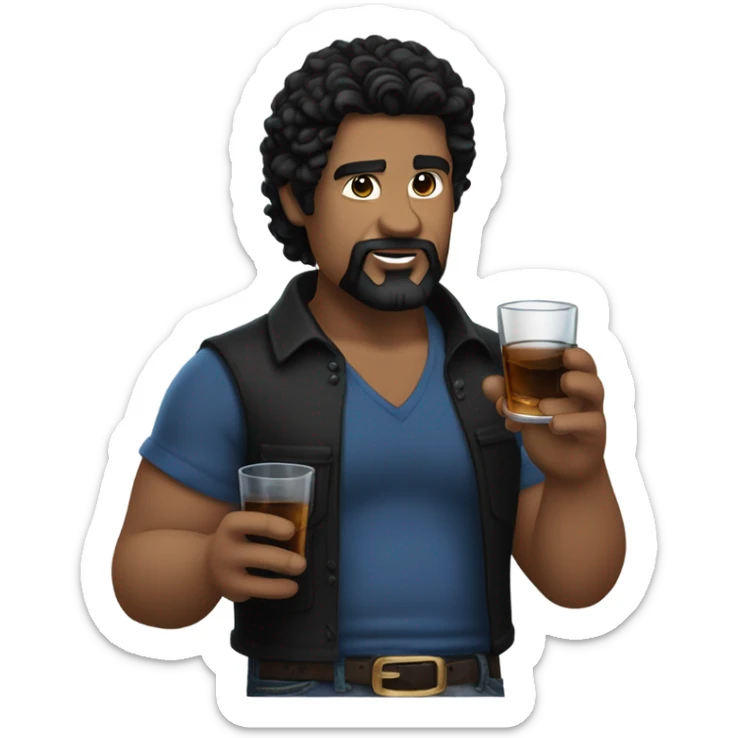 julian trailer park boys (bulky man with white skin, with longer black hair, a black goatee, a black shirt, blue jeans, blue eyes, and a shot glass of whiskey) sticker
