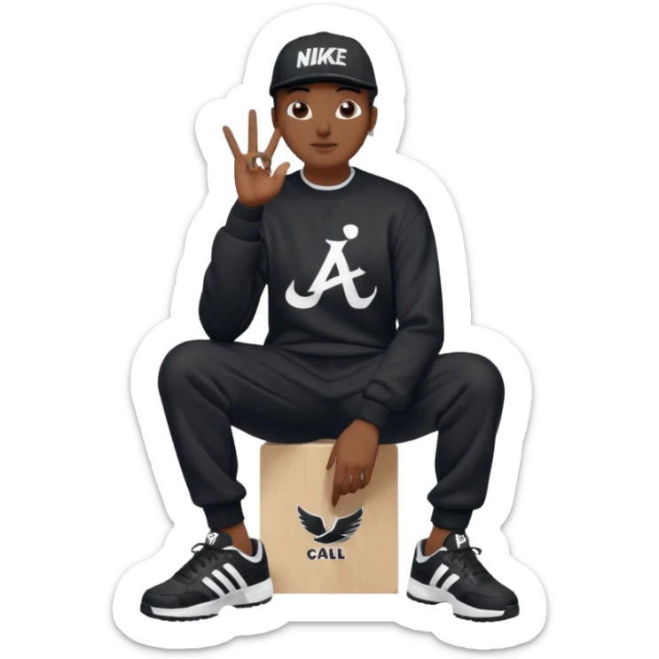 Crea Un Emoji De Cuerpo Completo Que Sea Hombre Con Corte Alucin Que Tenga Gorra Nike, Suéter Negro Que Tenga La Letras LA El La Parte Del Corazón, Zapatos Adidas Con Una Palomita✅, Pantalón Ancho O Bellaco Con Unos Diseños De Palomas Blancas Y Asiendo Una Pose Con Su Mano Que Sea Está 🤙🏽. sticker