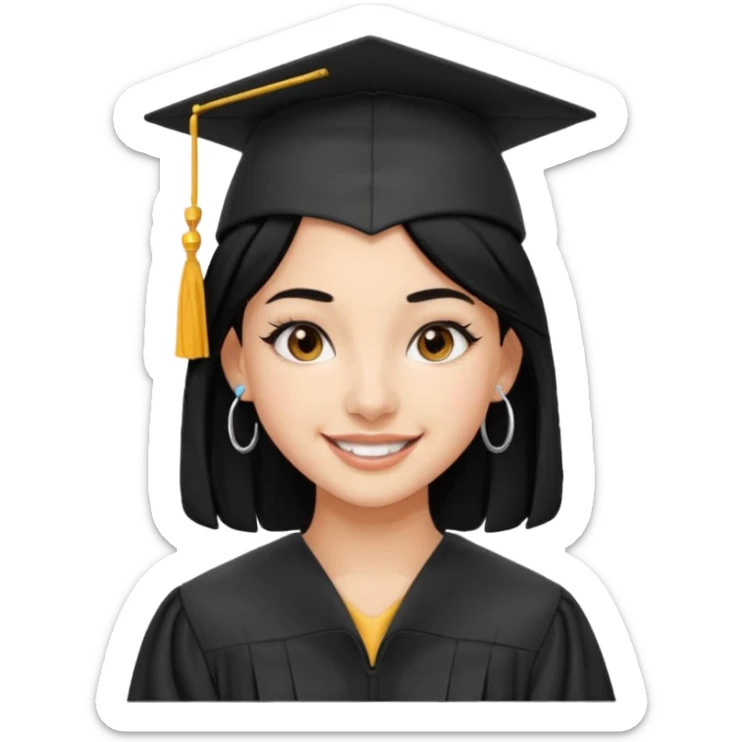 teenage girl emoji with black hair, bold makeup, nose piercing, wired earpods, celebrating high school graduation sticker