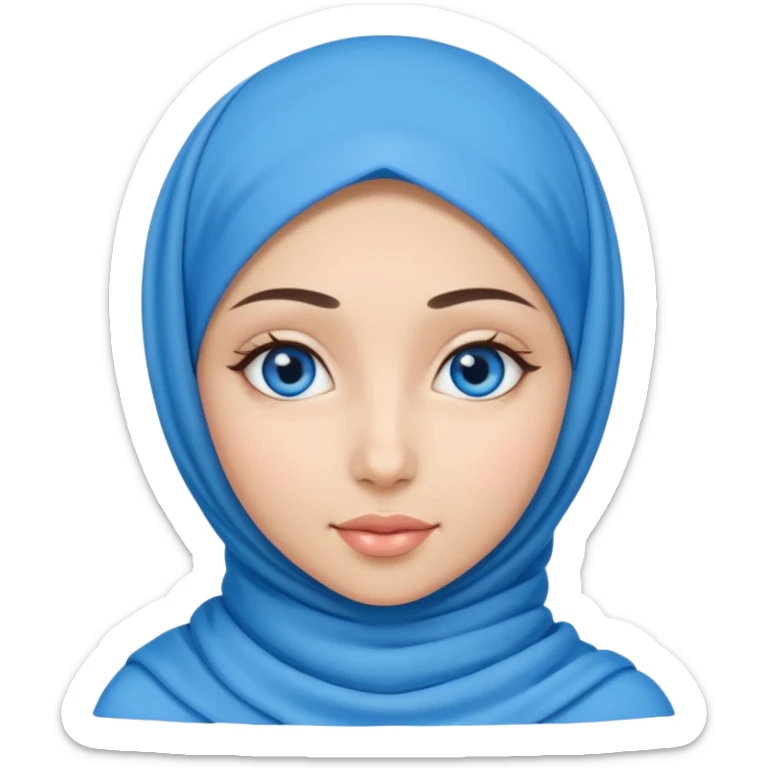 young beautiful Muslim woman wearing a hijab, blue love heart shapes popping up in her eyes sticker