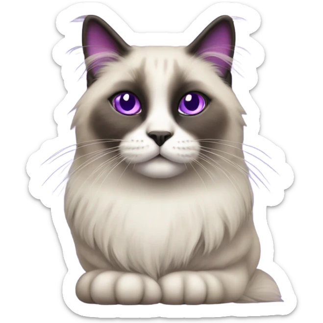 Seal point Ragdoll cat with dark face. The cat is sitting on top of a purple unicorn. sticker