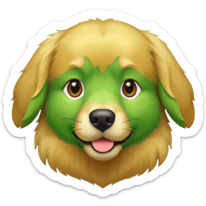 green dog extra furry golden retriever. The dog fur is green. Green is hex code 10462E sticker