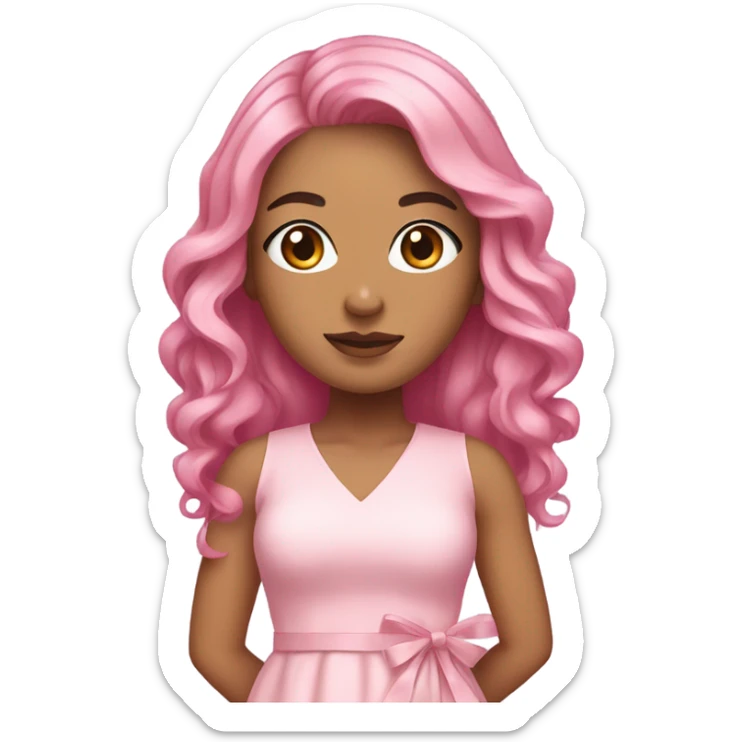 Karina aespa with pink hair, wearing a light pink dress with a ribbon in the middle. Her hair is a beautiful layered model. sticker