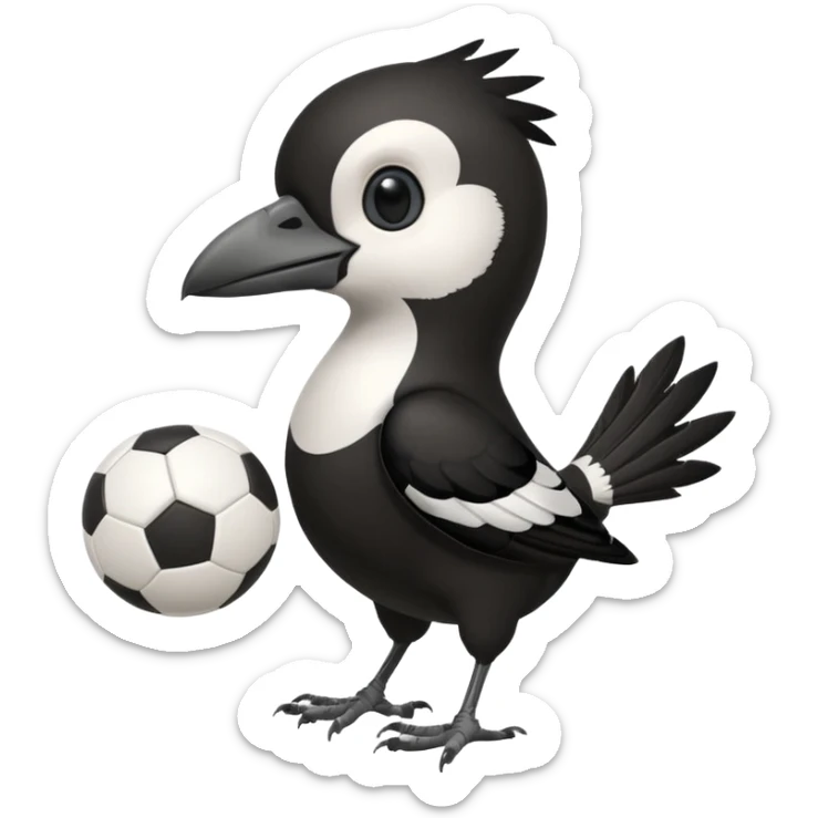 cartoon magpie in Collingwood Magpies colors, holding a football, playful expression sticker