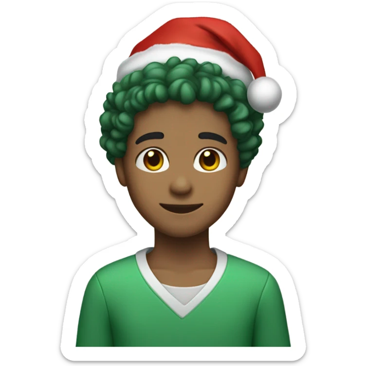 Unisex person light skin short curly dark green hair in a red Santa hat  sticker
