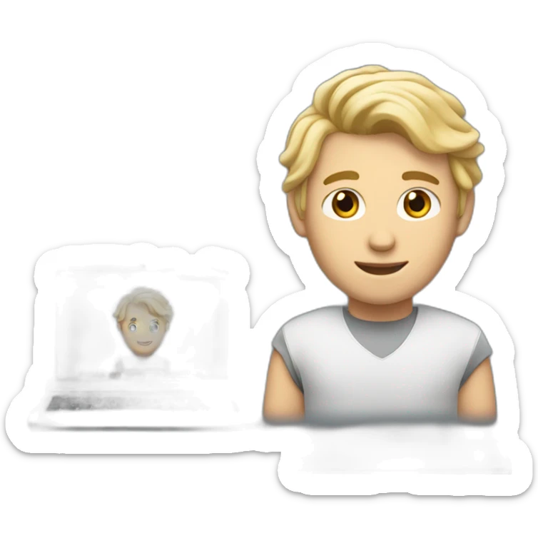 blonde male with macbook, slightly curly hair and light facial hair and undercut haircut sticker
