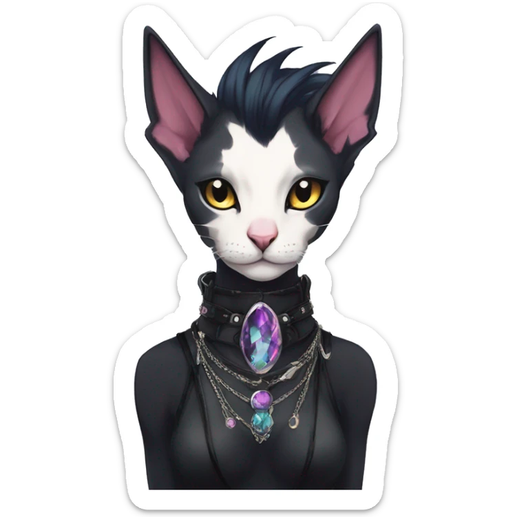 cool punk kawaii anime edgy distinguished stylish elegant beautiful fantasy black ethereal fantasy nargacuga-Noivern-sphynx-Quiana-Fakemon collar harness jewels full body sticker