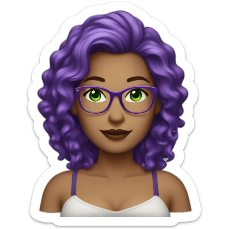 curvy-woman-purple-long-wavy-hair-green-eyes-square-glasses-white sticker