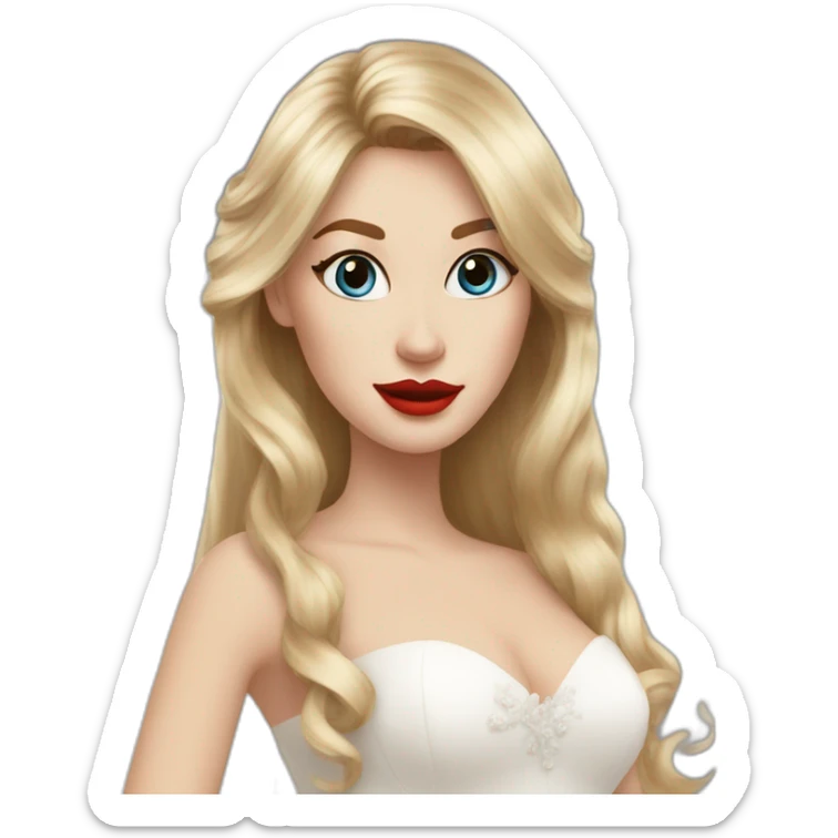 Woman blonde hair bangs blue eyes red lips, woman long brown hair both wedding dress and 13 cats sticker
