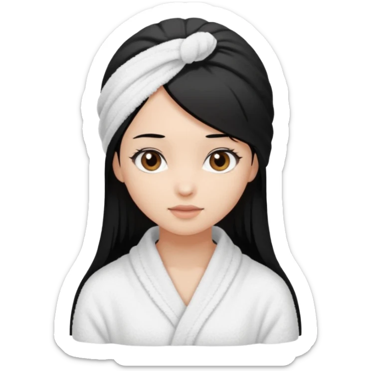 Menina de cabelo liso médio preto com olhos castanhos puxado com toalha de banho  sticker