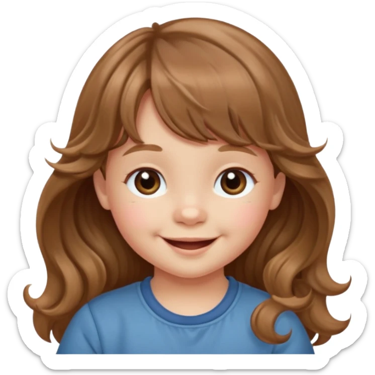 Please generate a portrait of a toddler with long, wavy, light brown hair, bangs. and is smiling

 sticker