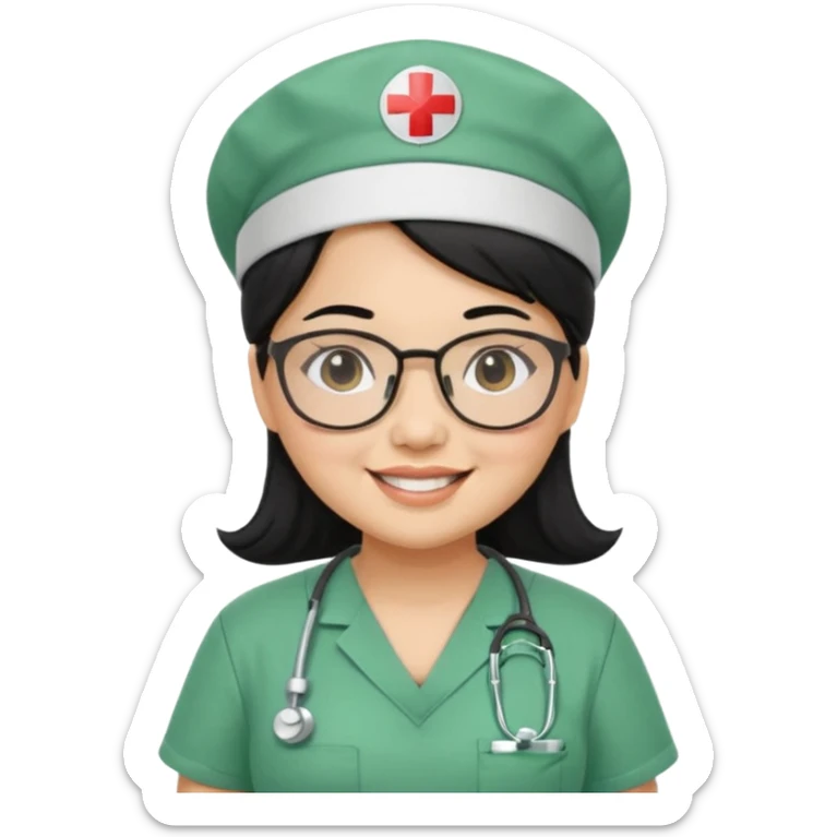 Open


Open


Open


Open
FILIPINA FEMALE NURSE, CHUBBY, BLACK HAIR, WITH GLASSES, GREEN SCRUBS, AND CAP, SMILING sticker
