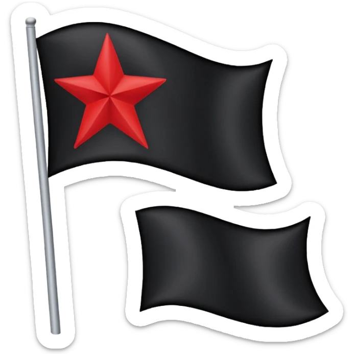 A black flag with a red star and a white line running through the middle of the star. sticker