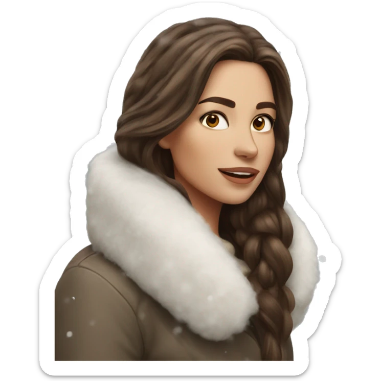 Realistic gorgeous long brown hair Polish woman in snow  sticker