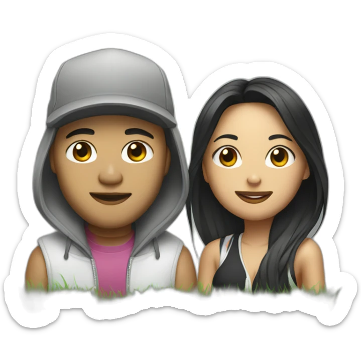asian male rapper and a female songwriter on a lawn sticker