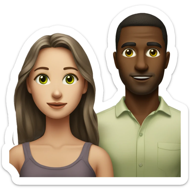 realistic portrait of a couple, the girl with green eyes, the man with brown skin sticker
