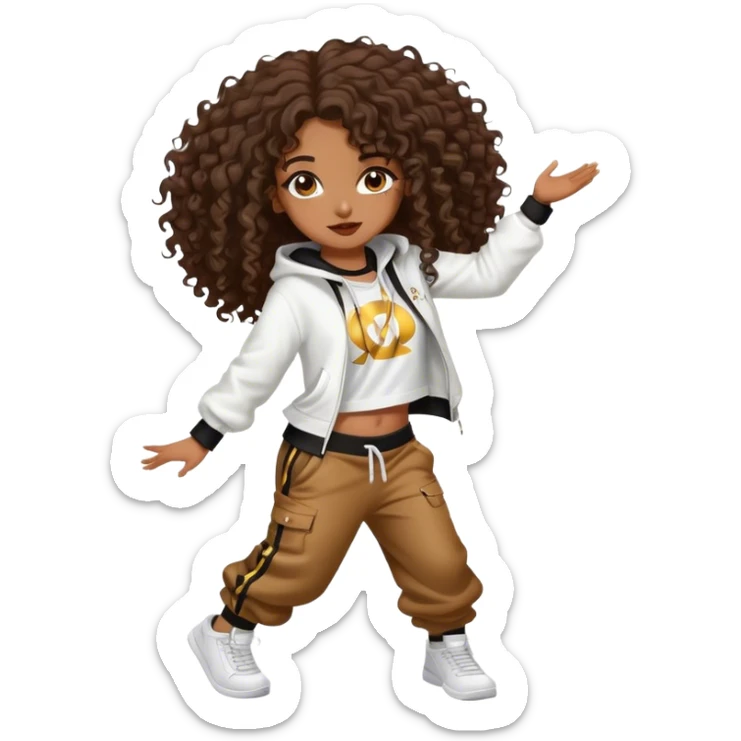 Dancing brown girl with long darn brown curly hair hip hop sticker