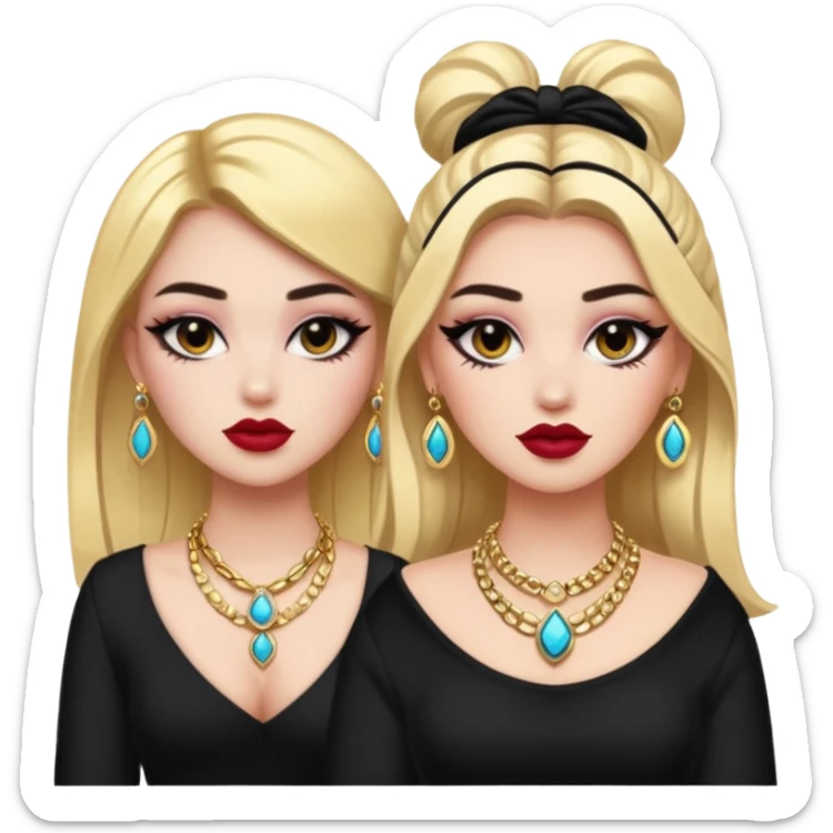 Boujy baddie best friends, fair skin, trendy heavy makeup sticker