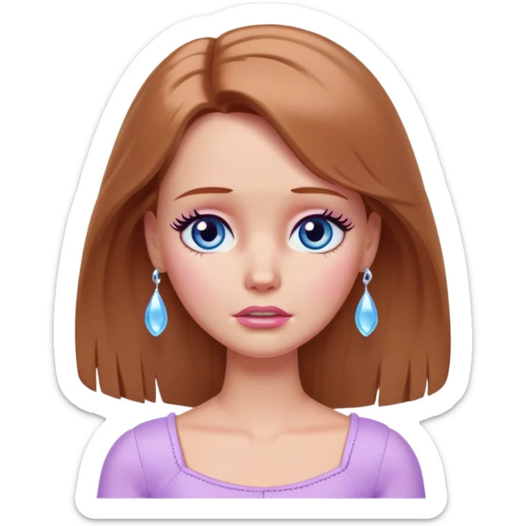 Barbie girl Chestnut Shoulder-length hair and blue eyes is In pale purple crying with tears  sticker