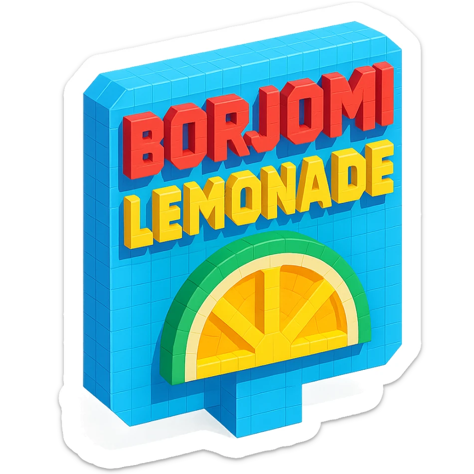 Borjomi lemonade advertisement sign with bold text sticker