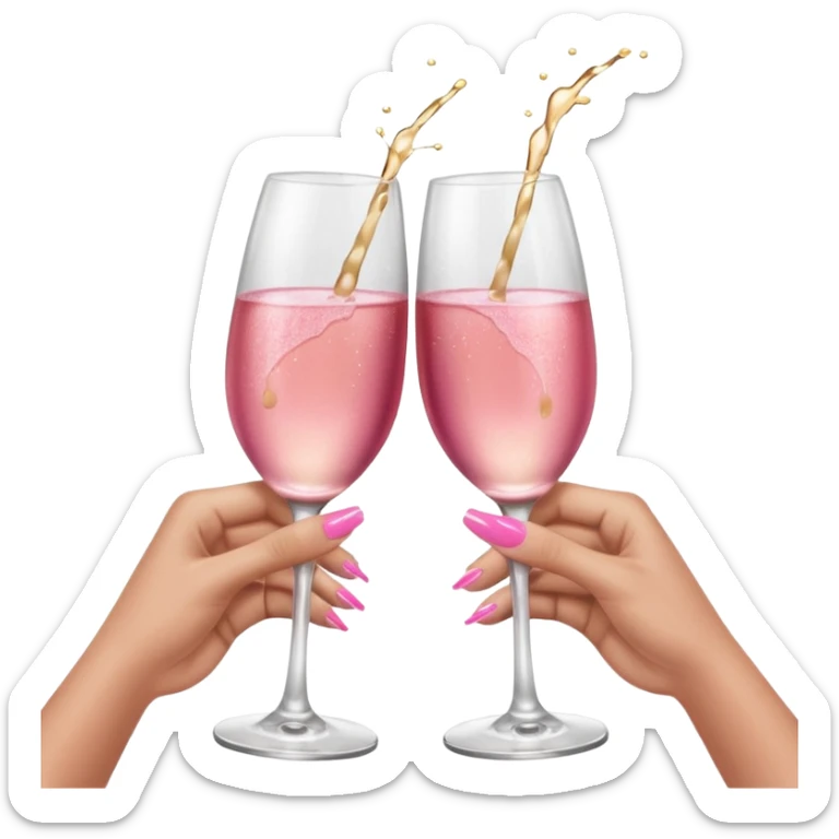 Pink champagne toast two glasses with brown hands with short manicured pink nails sticker