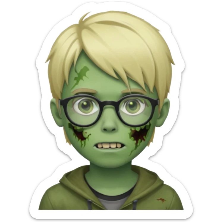 boy zombie with blonde emo hair and green skin and glasses sticker