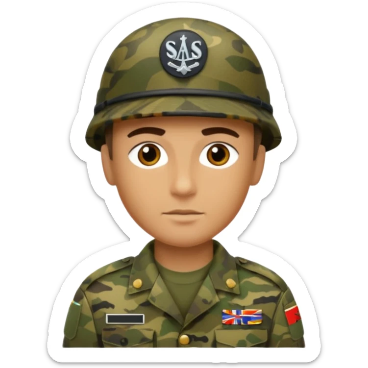 Soldaten in Tarnfarbe der salotiert und den SAS Buchstaben auf der Mütze und Uniform sticker