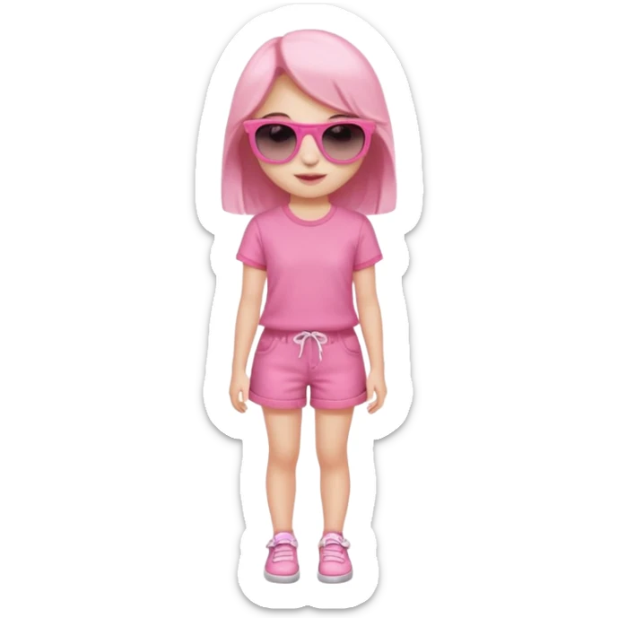 A beautiful asthethic cute girl with full body of clothes pink girly with cute sunglasses sticker