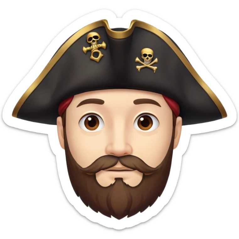 "- Nam
- 35 tuổi
- Da trắng
- Râu quai nón nâu
-  Cướp biển caribe
- đội mũ cướp biển màu đen sticker