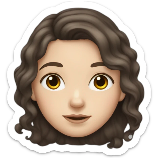 white girl with wavy long dark hair, freckles and dark brown eyes sticker