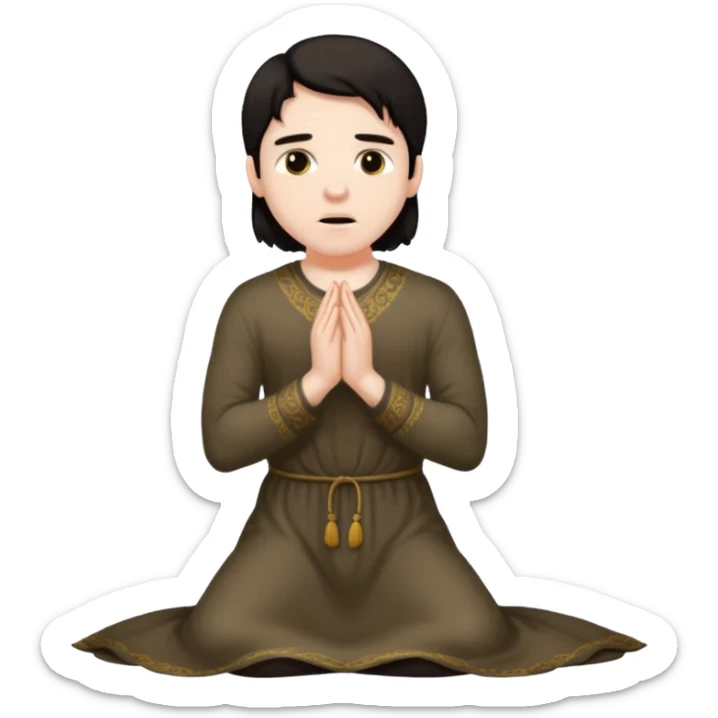 Submissive man on knees wearing female clothes dark hair begging sticker