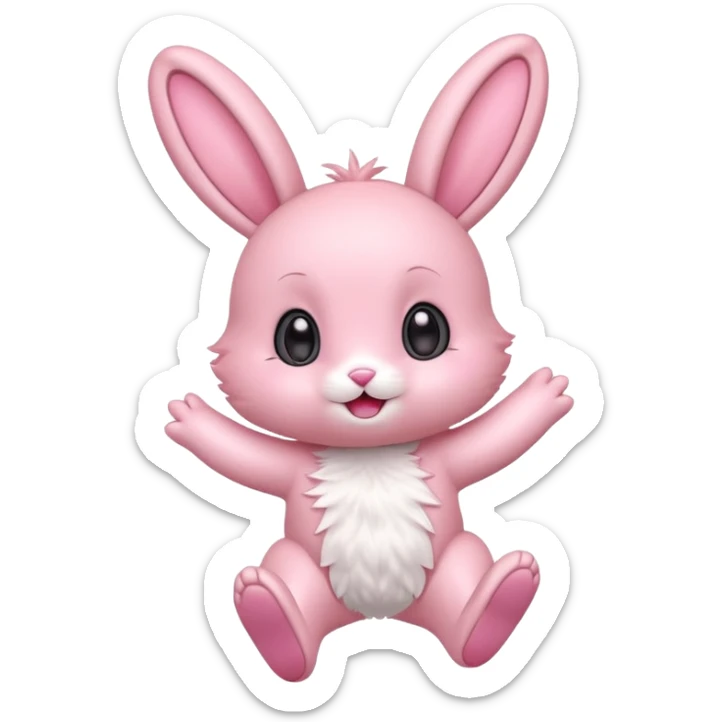 Exited pink bunny, kawaii chibi fluffy ears and body jumping of excitement  sticker