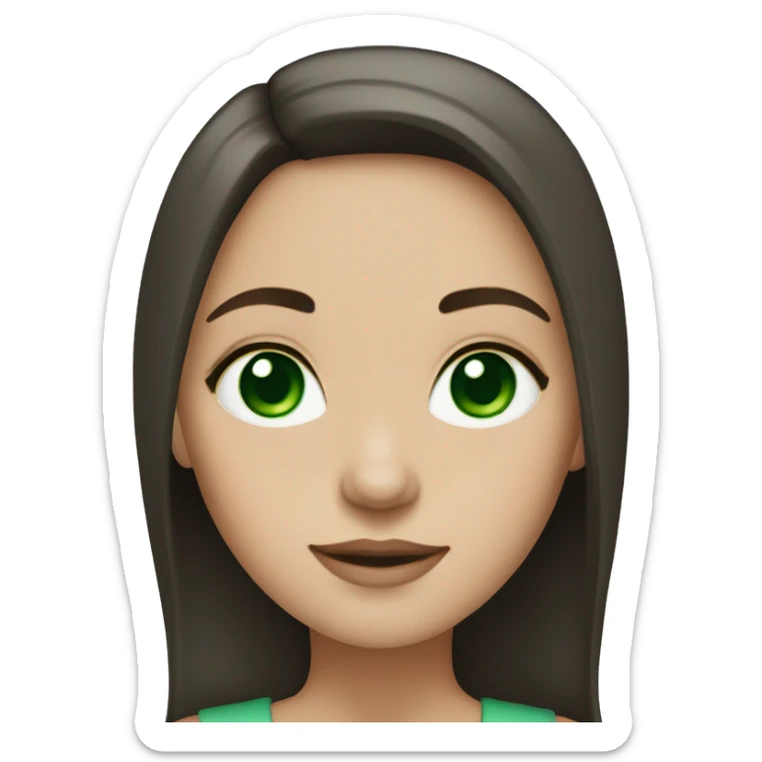 a girl with medium dark brown hair with ivory skin and green emerald eyes sticker