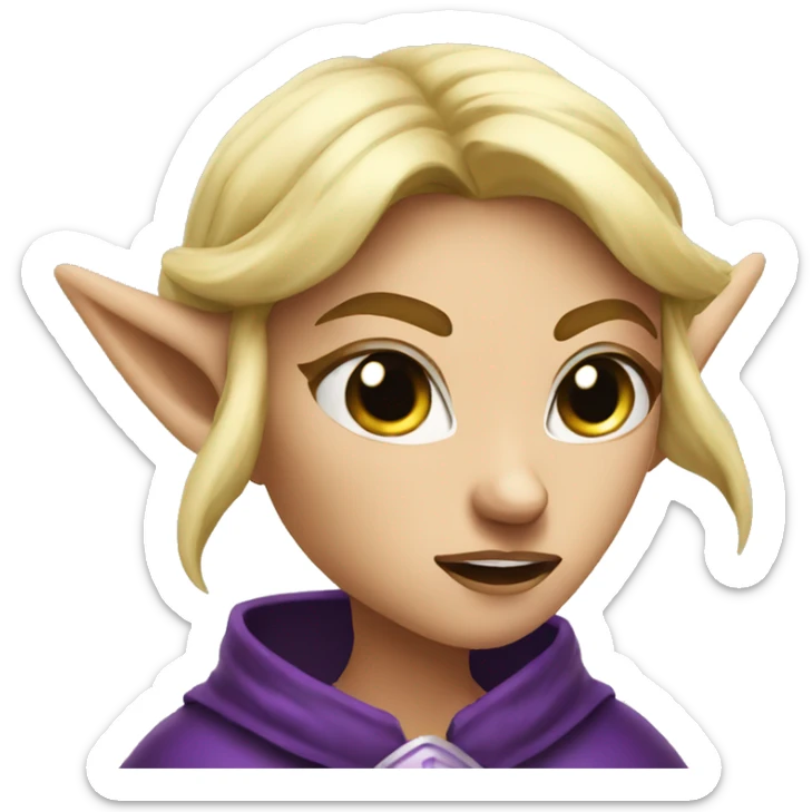 Noble female Elf with Elf ears and blonde hair and purple robes Angry angry angry expression sticker