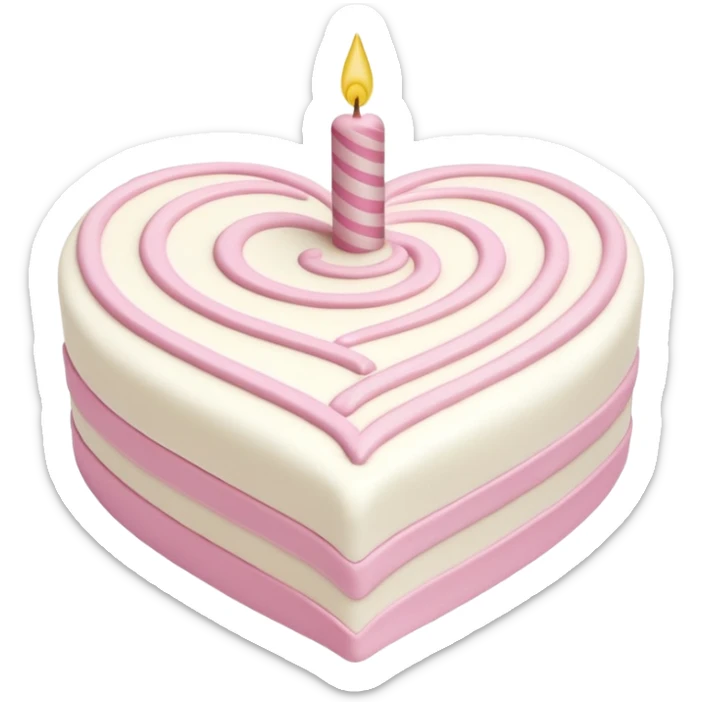heart shaped birthday cake, pastel pink and white swirled, cute and simple sticker