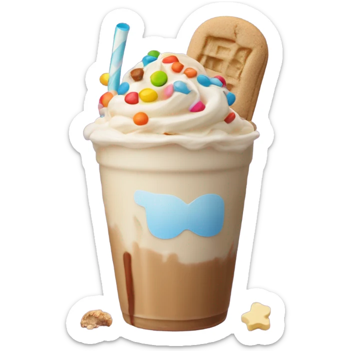 a peanut butter and banana flavored milkshake topped with reese’s pieces, a toffee covered marshmallow, a boxing glove made of white chocolate, and a peanut butter cookie sticker