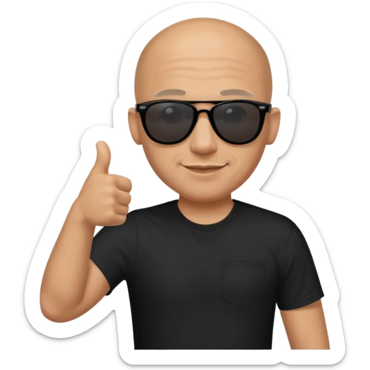 Bald Wearing a back t-shirt and black ray-ban wayfarer sunglasses giving a thumbs-up sticker