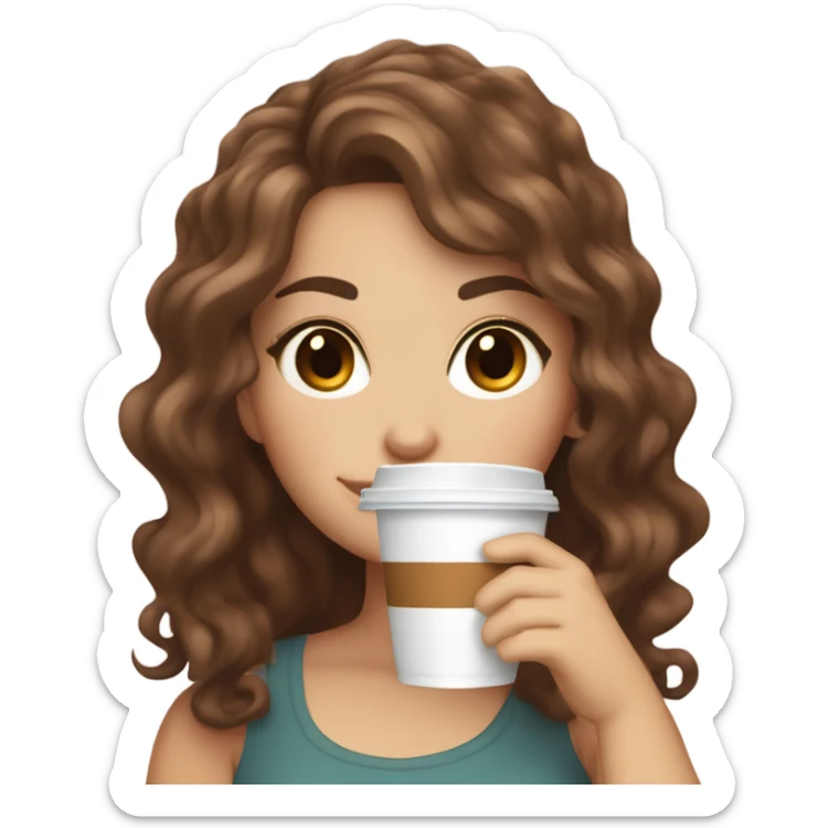 aesthetic white girl with brown wavy hair and brown eyes sipping an iced americano in a cute coffee shop  sticker
