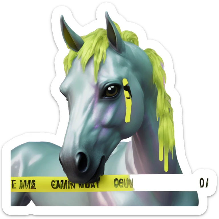 .Zombie_ Vaporwave black holographic oilslick zombie unicorn yellow caution tape graffiti Pegasus  sticker