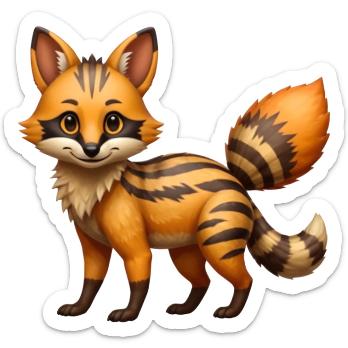 Shiny Glossy Aardwolf-Maned-Numbat-Tanuki-Bobcat-fusion-animal-hybrid-creature, full body sticker
